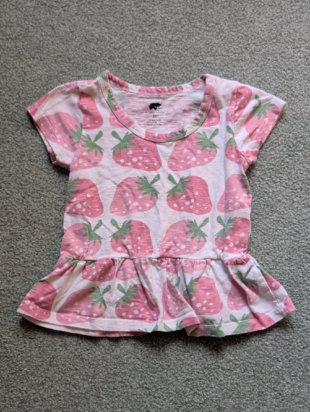 Girls' Pink Strawberry Peplum Tee - Soft Short Sleeve Top